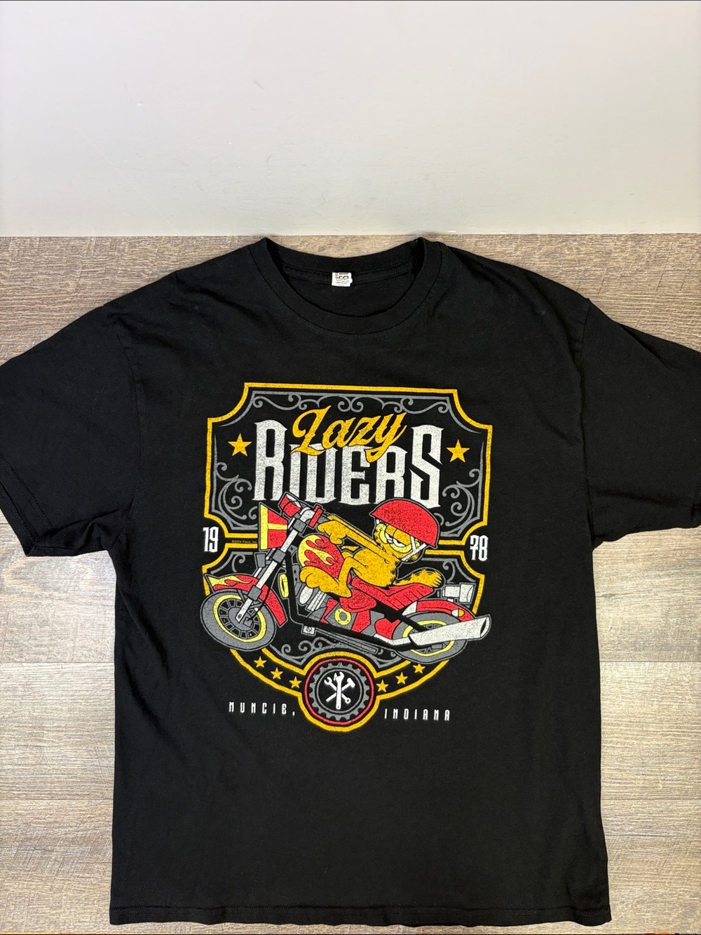 Brisco Brands Lazy Riders Garfield Motorcycle Graphic T-Shirt Black XL